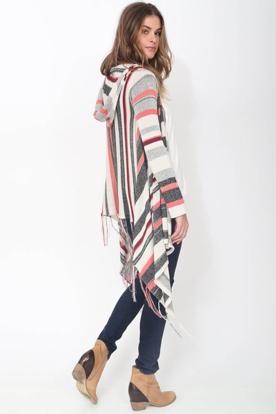 Linsey Hooded Wrap Sweater with Fringe in Tango